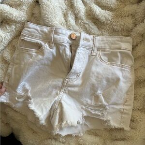White Ripped Denim High Rise Jean Shorts- Size 26 or 3
